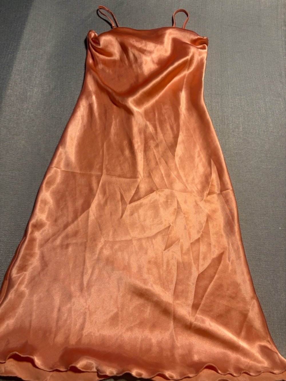 Bebe VTG 90s/Y2K Coral Orange Silky Satin Cowl Neck Midi Slip Dress Made in USA